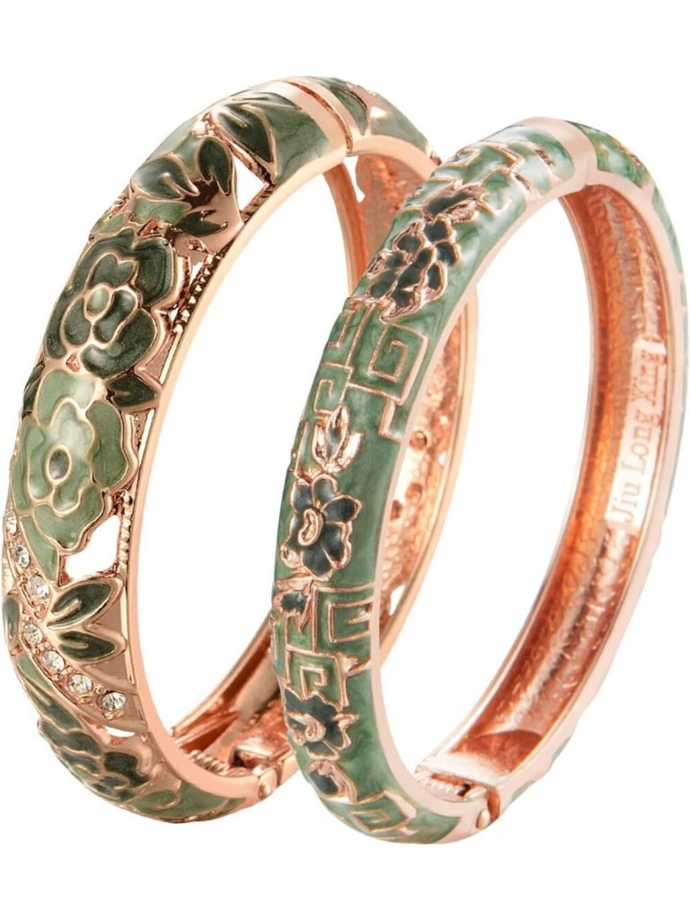 Vintage Cloisonne Handcrafted Rhinestone Bracelets, Enamel Flower Bird Cuff